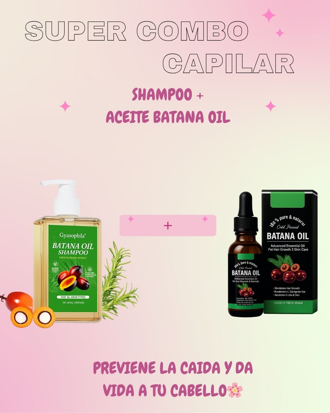 COMBO SHAMPOO + ACEITE BATANA OIL, EVITA LA CAIDA, FORTALECE Y DA BRILLO A TU CABELLO