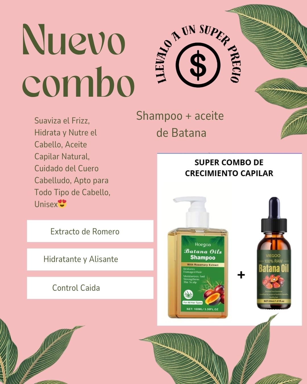 COMBO SHAMPOO + ACEITE BATANA OIL, EVITA LA CAIDA, FORTALECE Y DA BRILLO A TU CABELLO