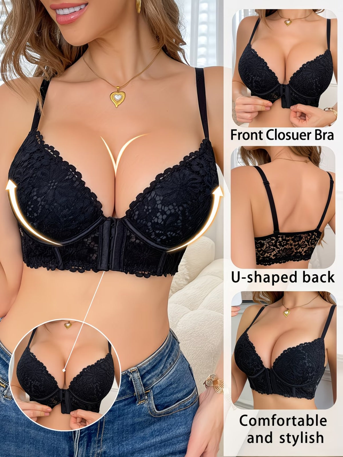 🖤UltraLif Encaje Pro – Sujetador Push Up con Cierre Frontal