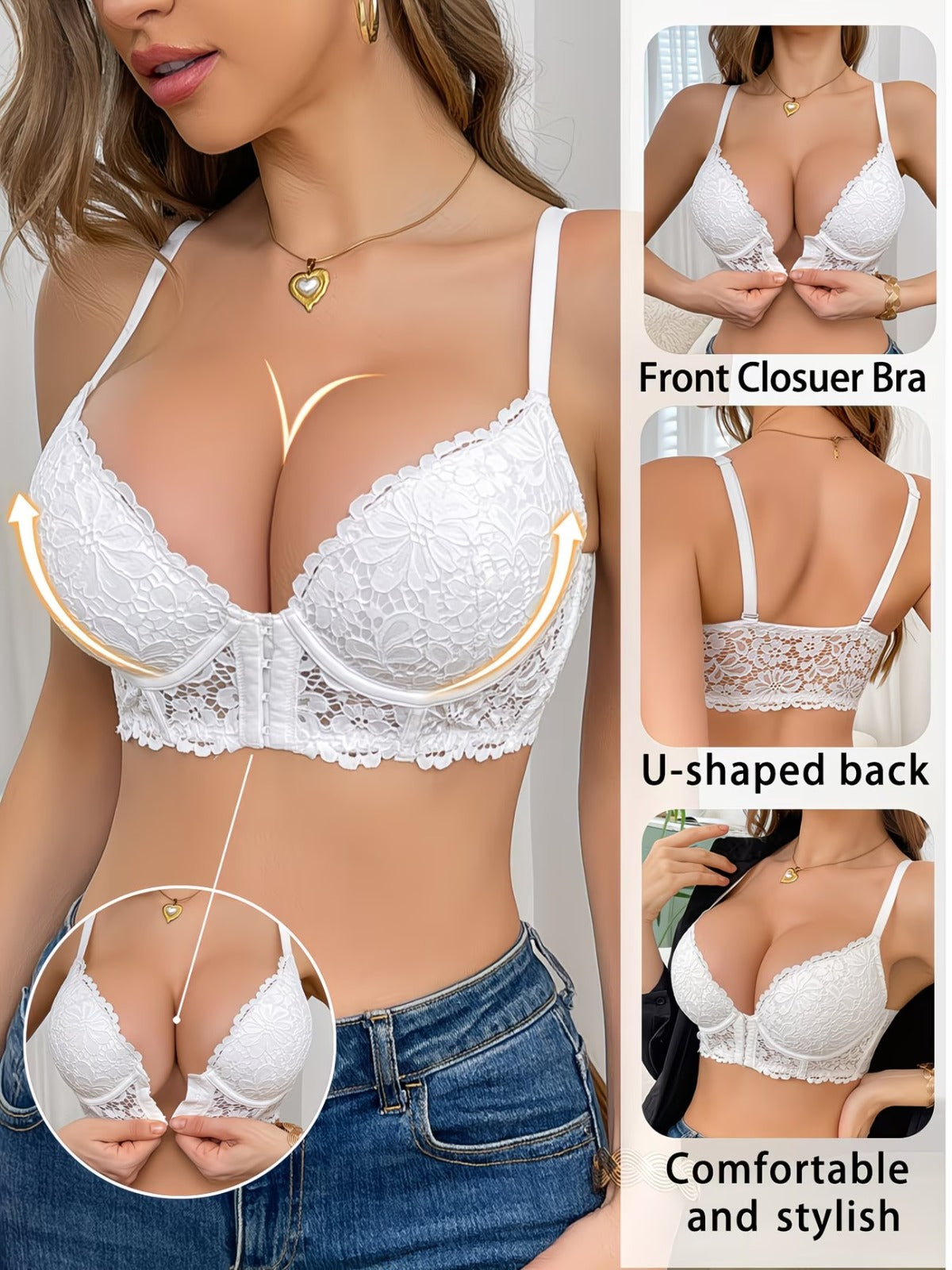 🖤UltraLif Encaje Pro – Sujetador Push Up con Cierre Frontal